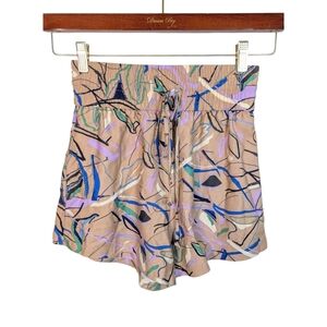 Open Edit Tan Doodle Art To Wear High Waisted Drawstring Shorts